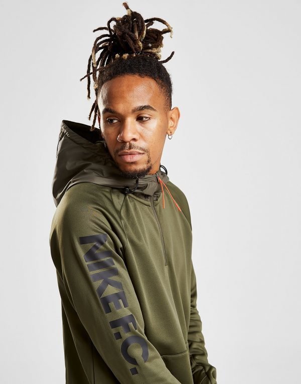 Nike Fc Woven Overlay Hoodie Jalkapallohuppari Khaki / Black