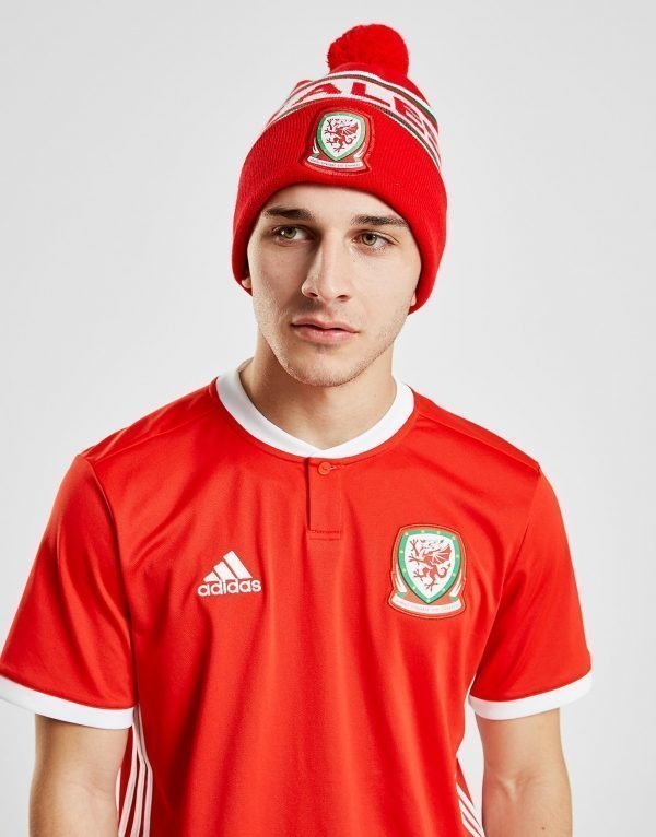 Official Team Wales Text Knitted Bobble Hat Punainen