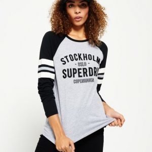 Superdry Applikoitu Raglan Jalkapallopaita Harmaa